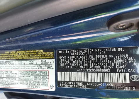 2005 Toyota Camry Le/Se/Std/Xle z USA, uszkodzony, nr VIN 4T1BE32K95U089962